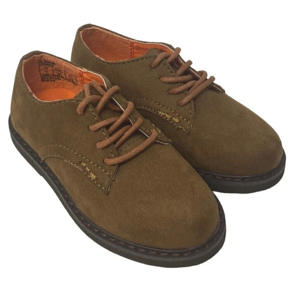 NEW Cole Haan Lil Shane Boys Size 7 US Cognac Brown Faux Suede Oxfords 23.5 EU